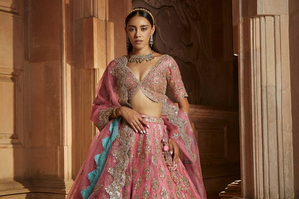 Rose Pink Organza Lehenga