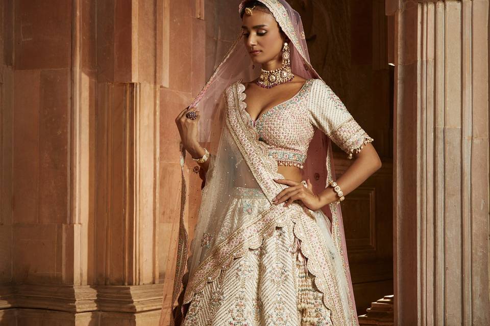 IVORY TAFETTA LEHENGA CHOLI