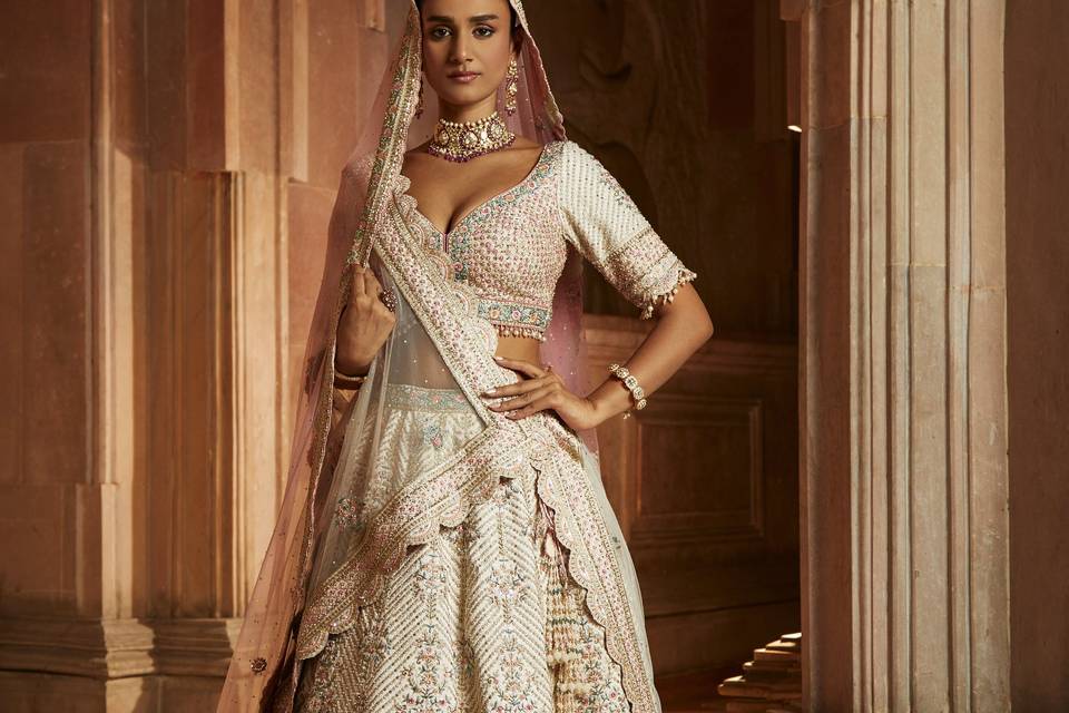 IVORY TAFETTA LEHENGA CHOLI