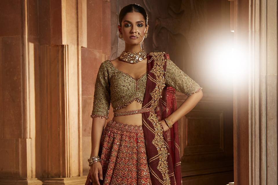 RUST TAFETTA LEHENGA