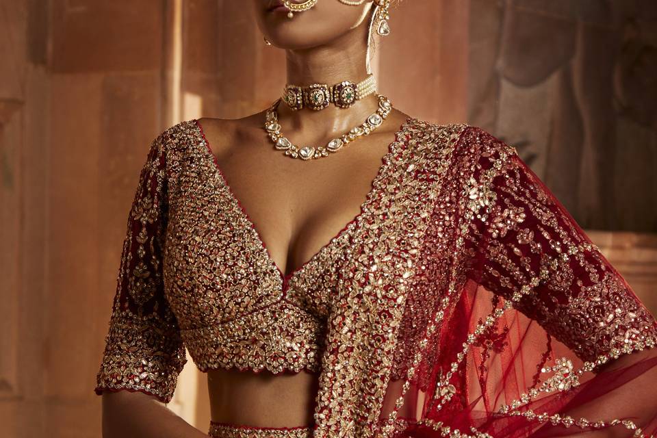 MAROON RAW SILK LEHENGA CHOLI