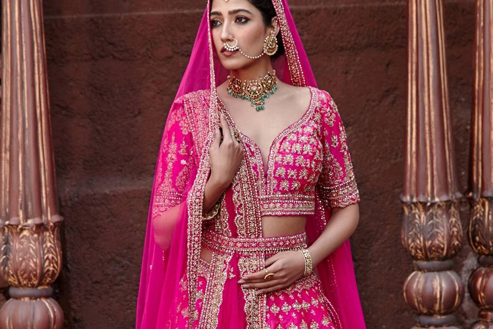 FUCHSIA RAW SILK LEHENGA SET