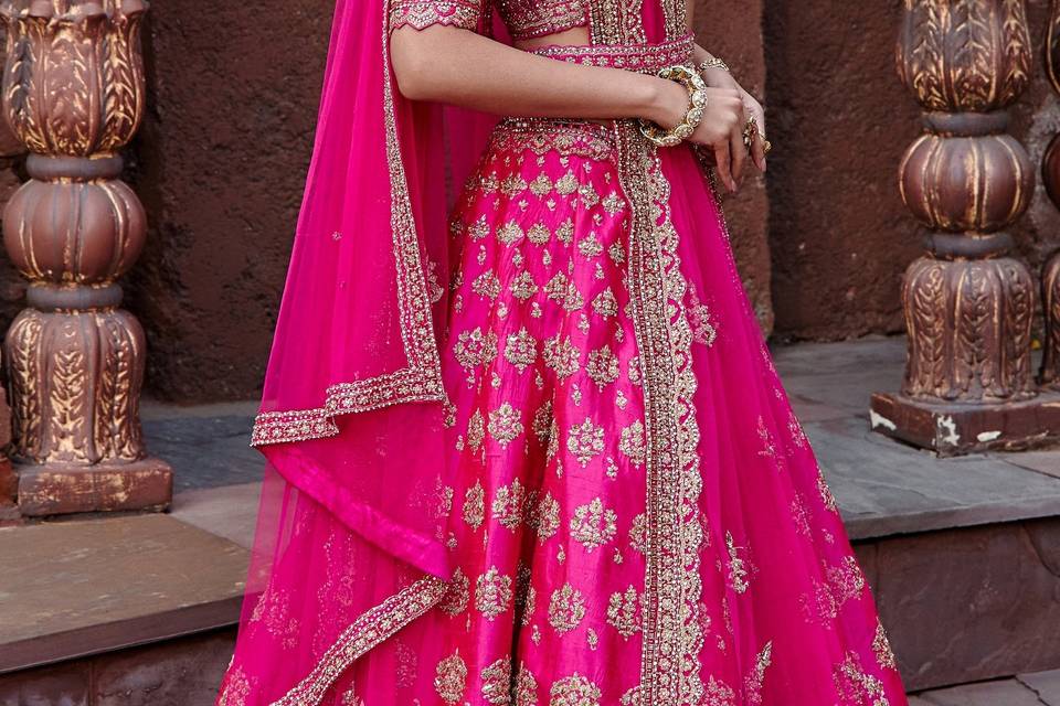 FUCHSIA RAW SILK LEHENGA SET