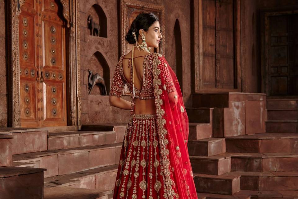 Red Raw Silk Lehenga Set