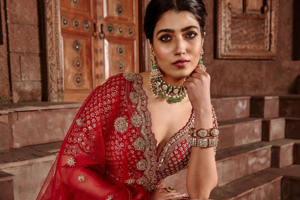 Red Raw Silk Lehenga Set