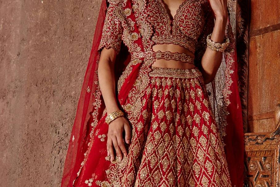 RED RAW SILK LEHENGA SET