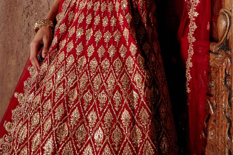 RED RAW SILK LEHENGA SET