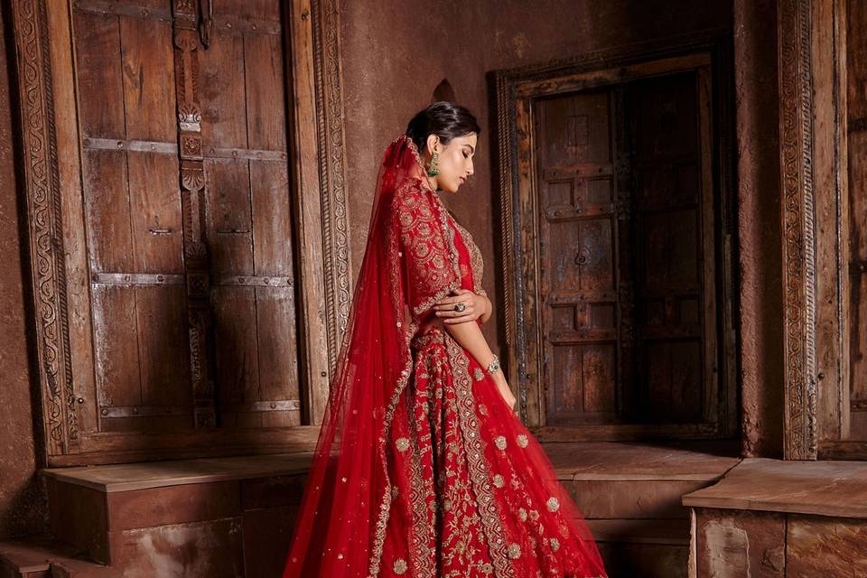 Red Raw Silk Lehenga Set