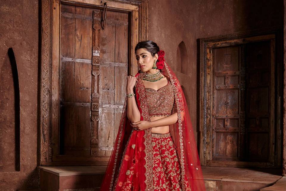 Red Raw Silk Lehenga Set