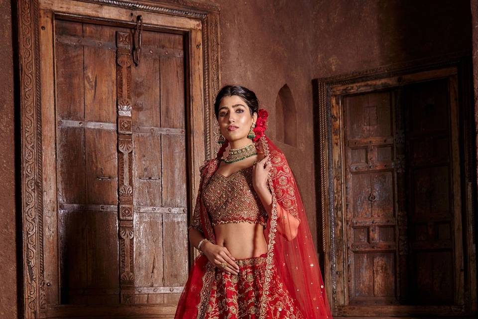 Red Raw Silk Lehenga Set