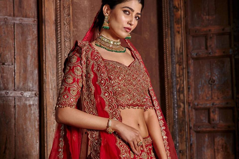 Red Raw Silk Lehenga Set