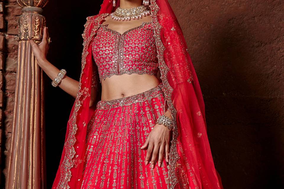 FUCHSIA RED RAW SILK LEHENGA