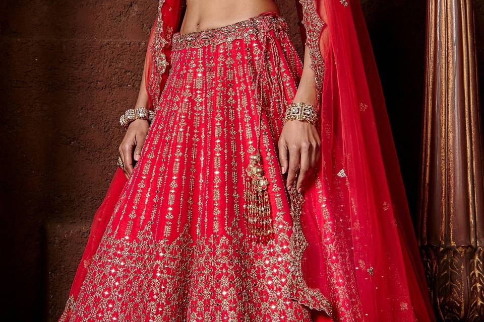 FUCHSIA RED RAW SILK LEHENGA