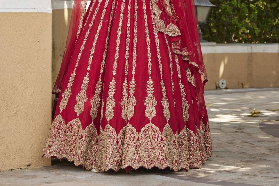 CARDINAL RED RAW SILK LEHENGA