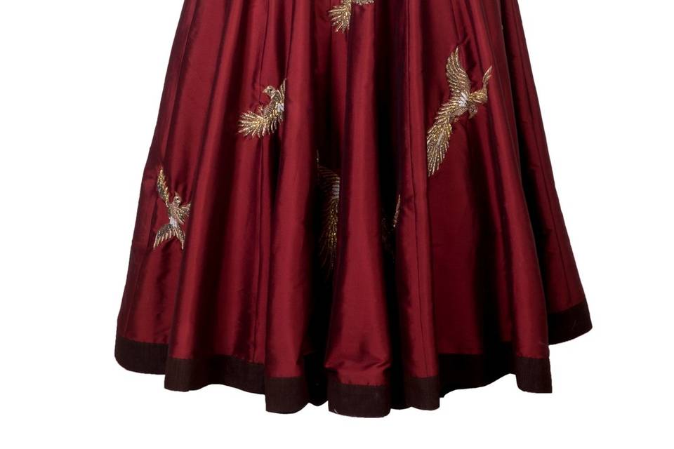 Marsala Silk Gown With Belt