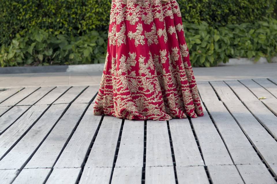 Red cape lehenga