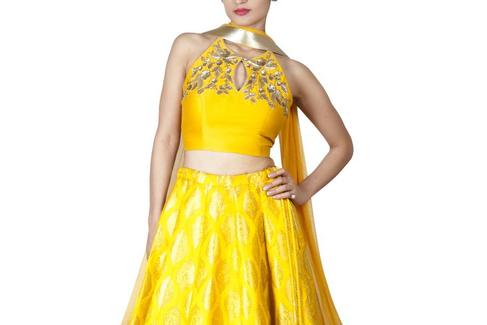 Butter Yellow Banarsi Lehenga