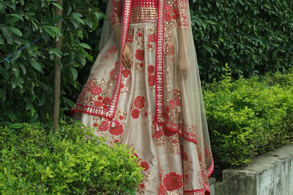 Pink and Nude Lehenga Choli