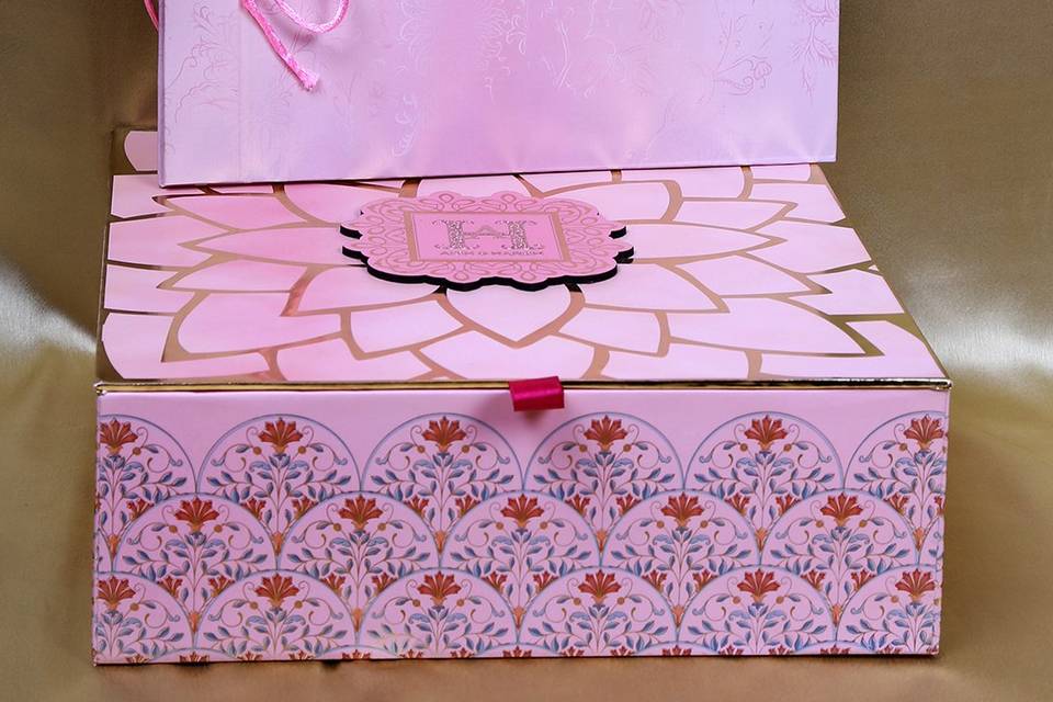 Pink lotus wedding card