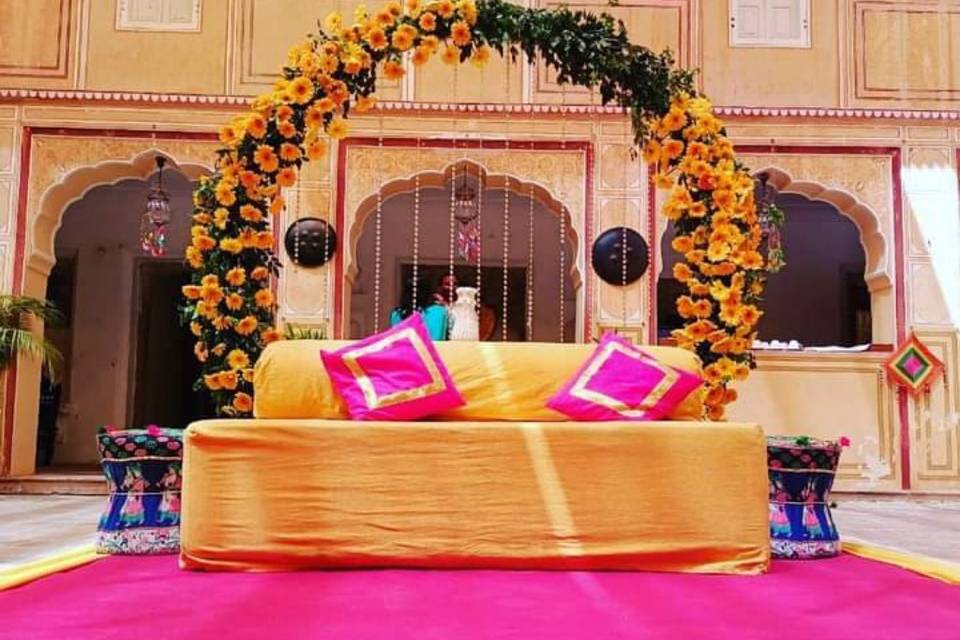 Haldi stage samode palace