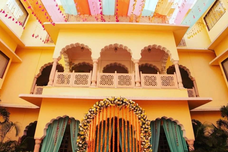 Rajbagh palace Haldi decor