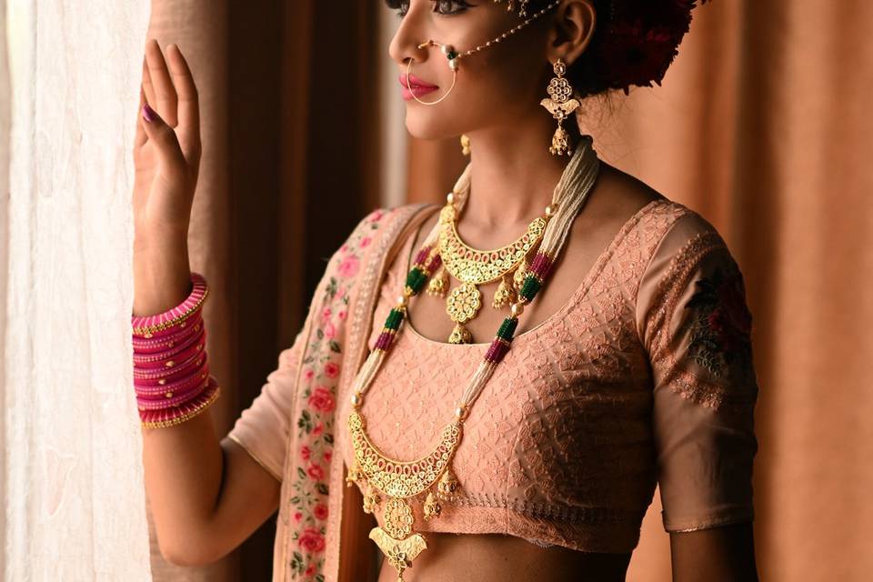 Peach lucknowi work lehenga