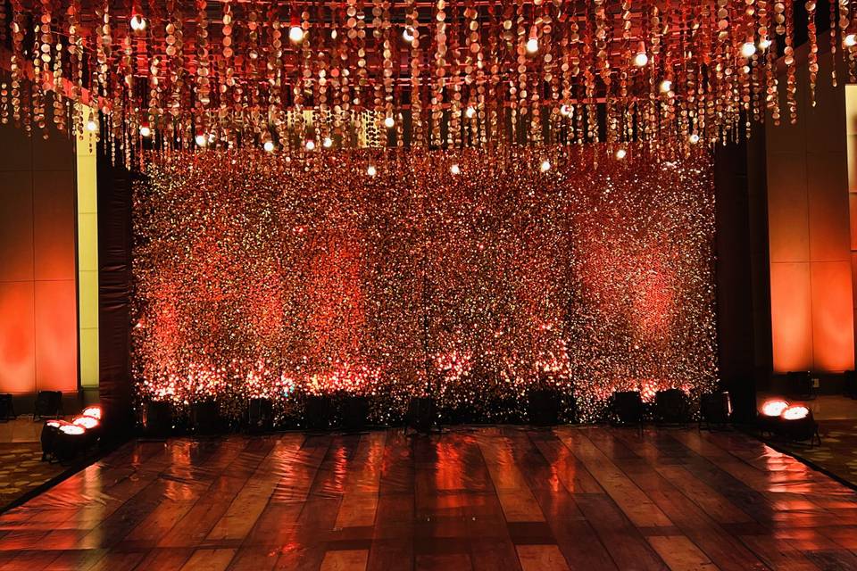 Shimmer backdrop for sangeet