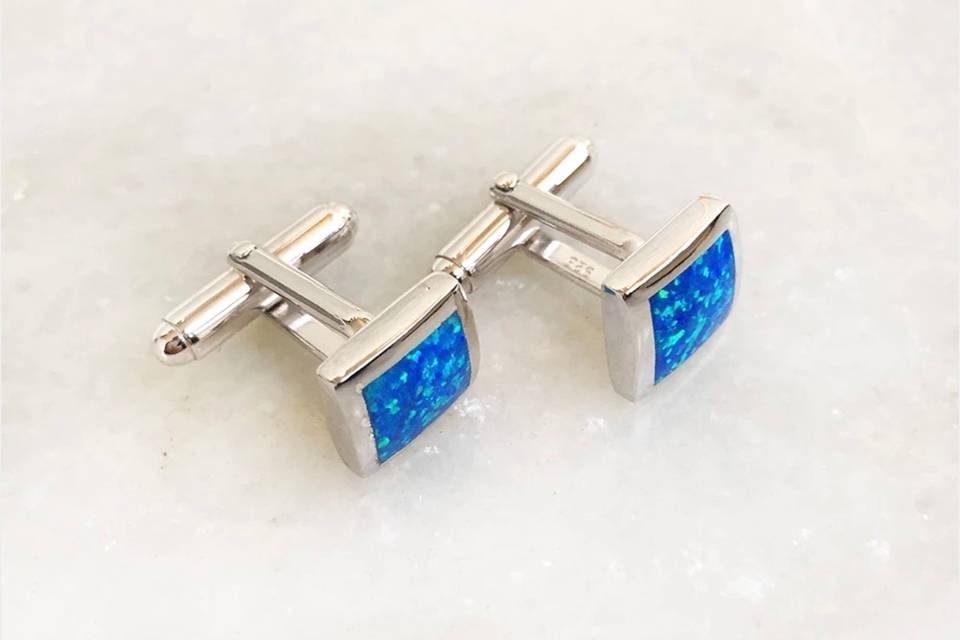 Blue Opal pure silver cufflink