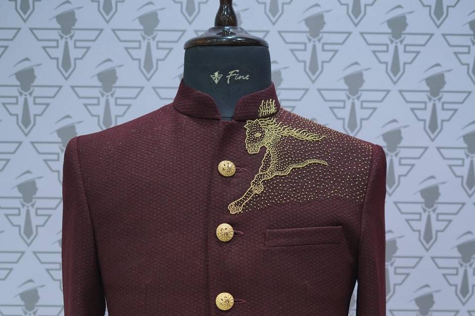 Bandhgala suit lion work