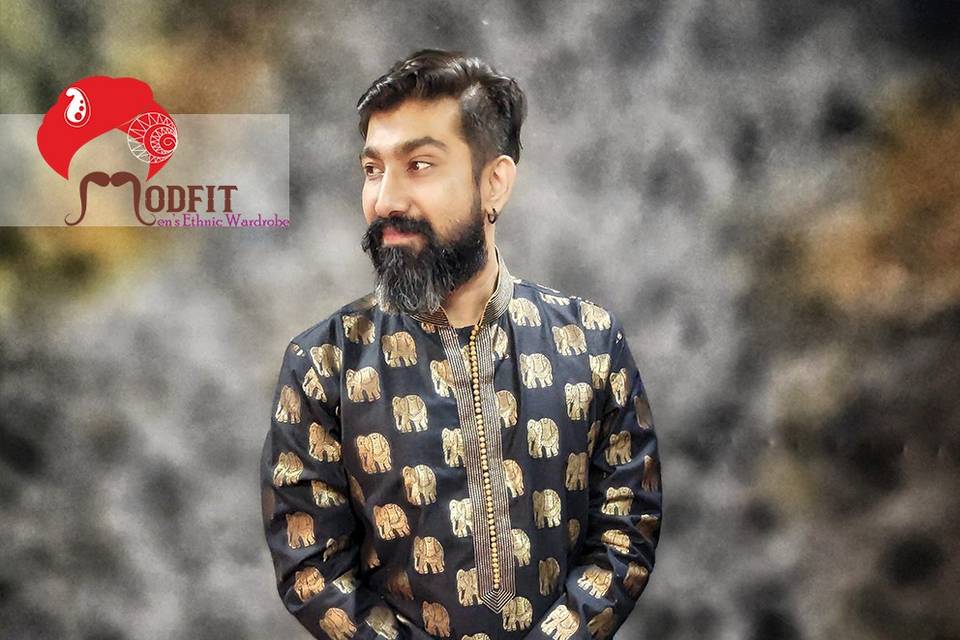 Black Kurta & elephant print