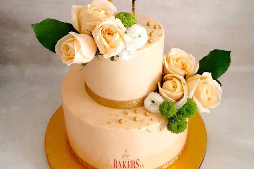 Peach Floral Engagement Cake