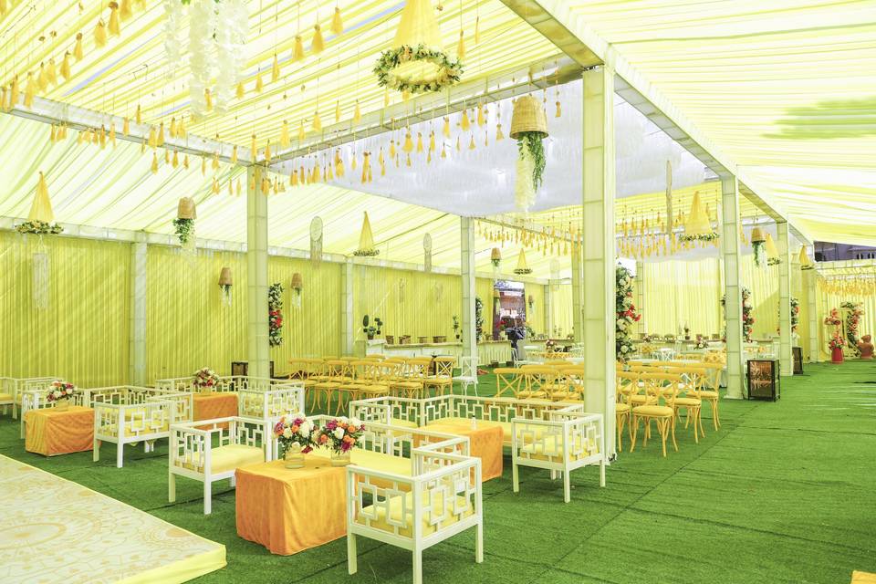 Yellow white theme Haldi Decor