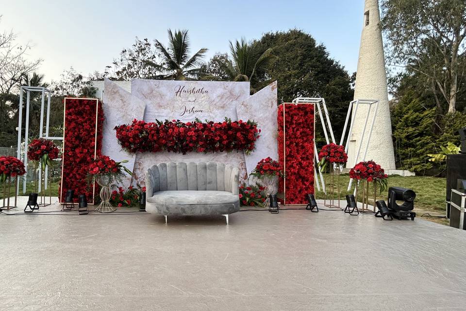 Red themed wedding mandap