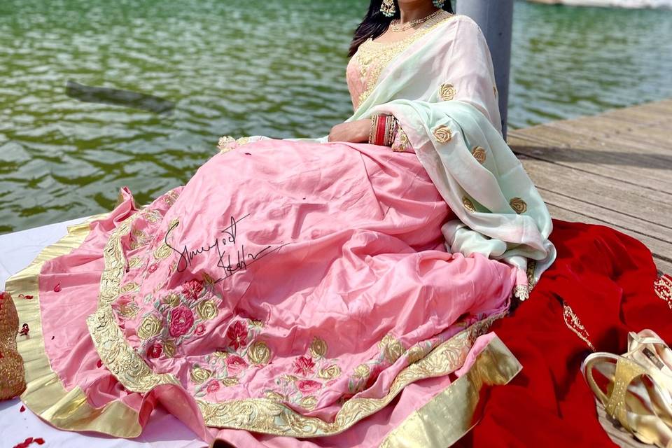 Silk anarkali with lehenga.