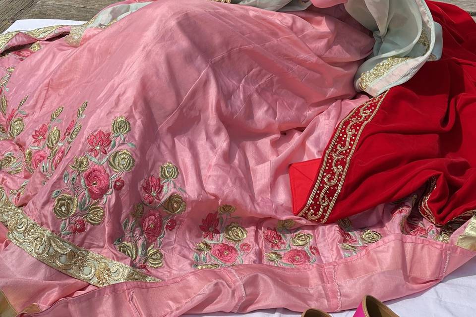 Silk anarkali with lehenga.