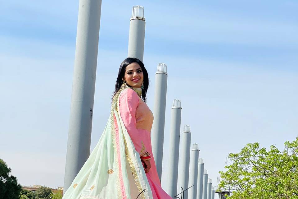 Silk anarkali with lehenga.