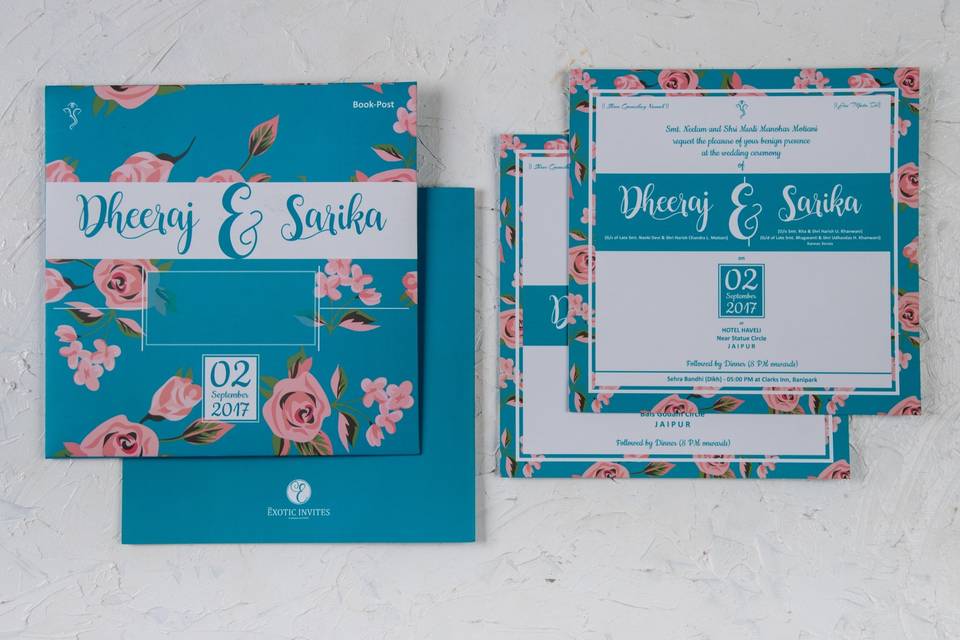 Floral & Turquoise square card