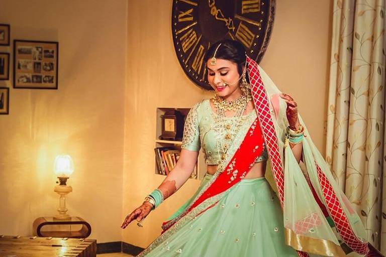 Pista Green Multi Embroidered Zari Silk Lehenga – Maharani