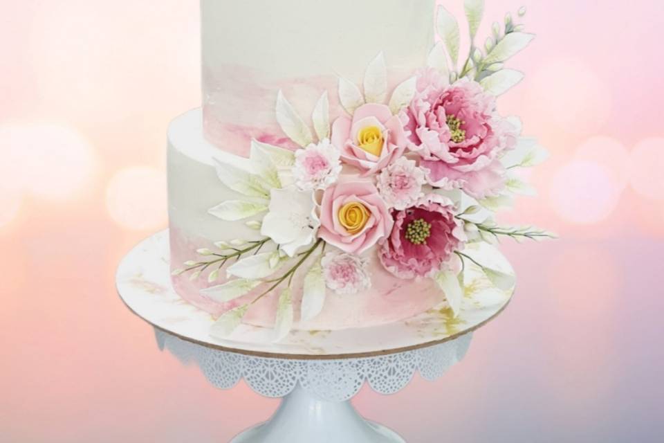 White Pink Floral cake