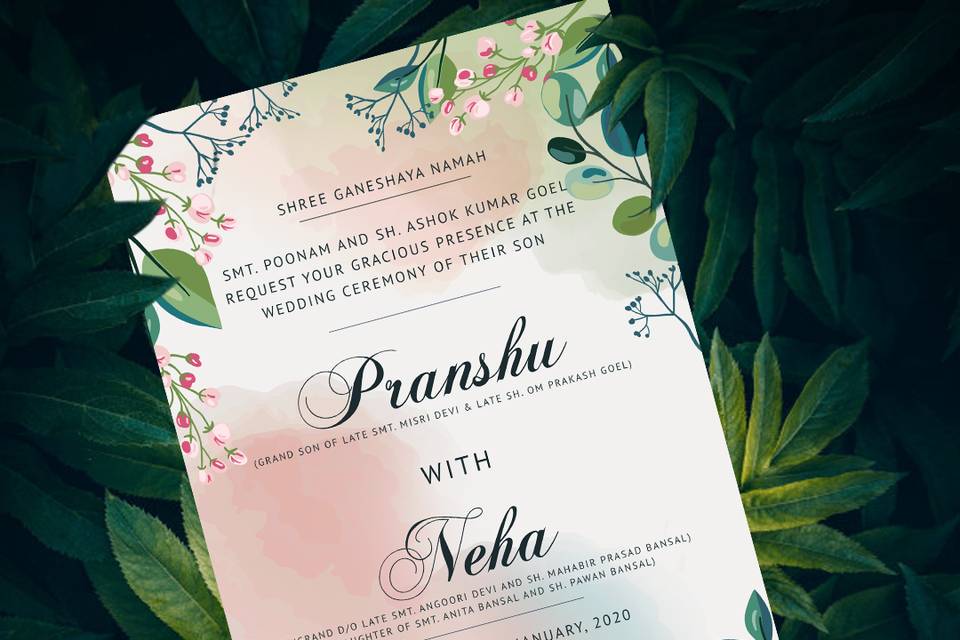 Floral Themed Wedding Card