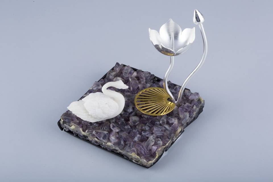 Swan Candle Stand on Amethyst