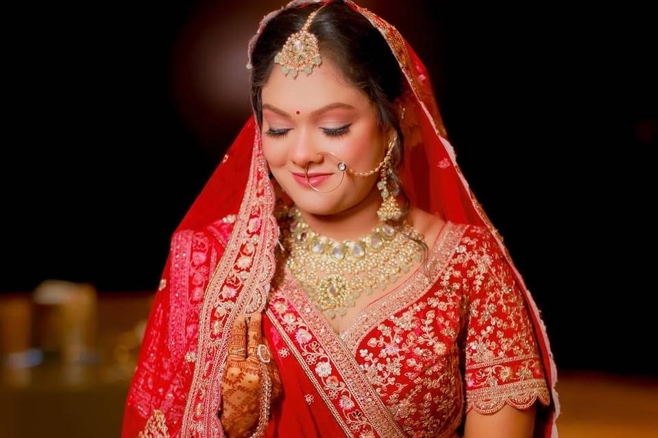 Classic Red Bridal Makeup with