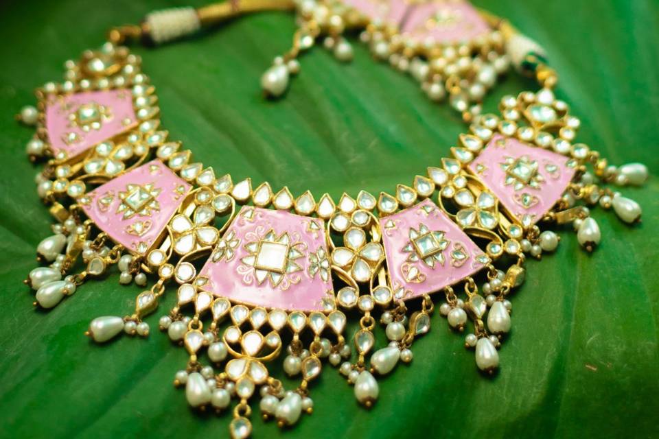 Pink Meenakari Necklace Set