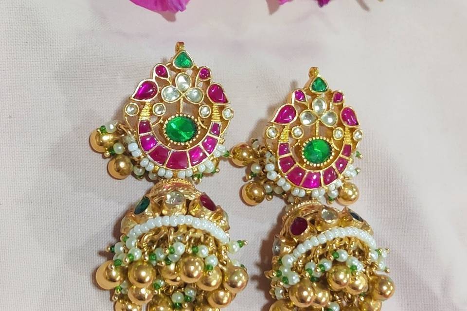 Pachi Kundan Jhumka Imitation