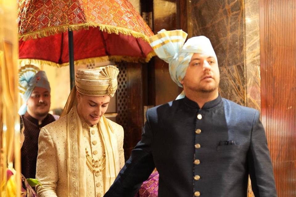 Groom Nathan entering in style
