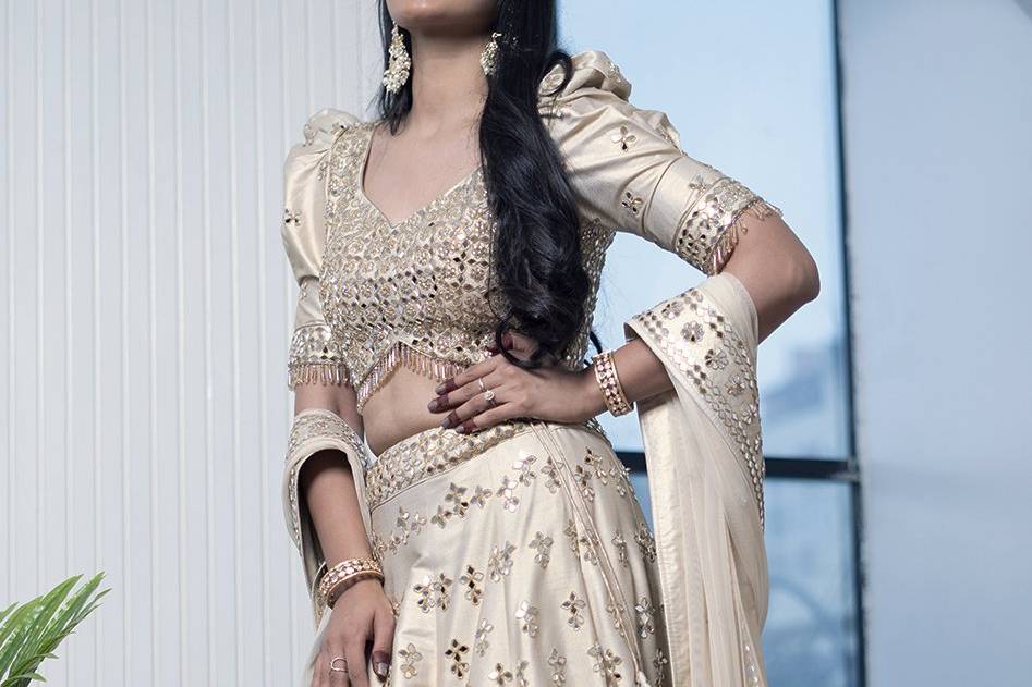 Ivory golden designer lehenga