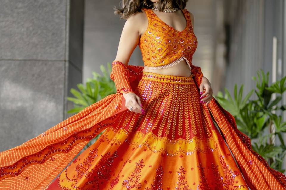 Orange lehenga on rent