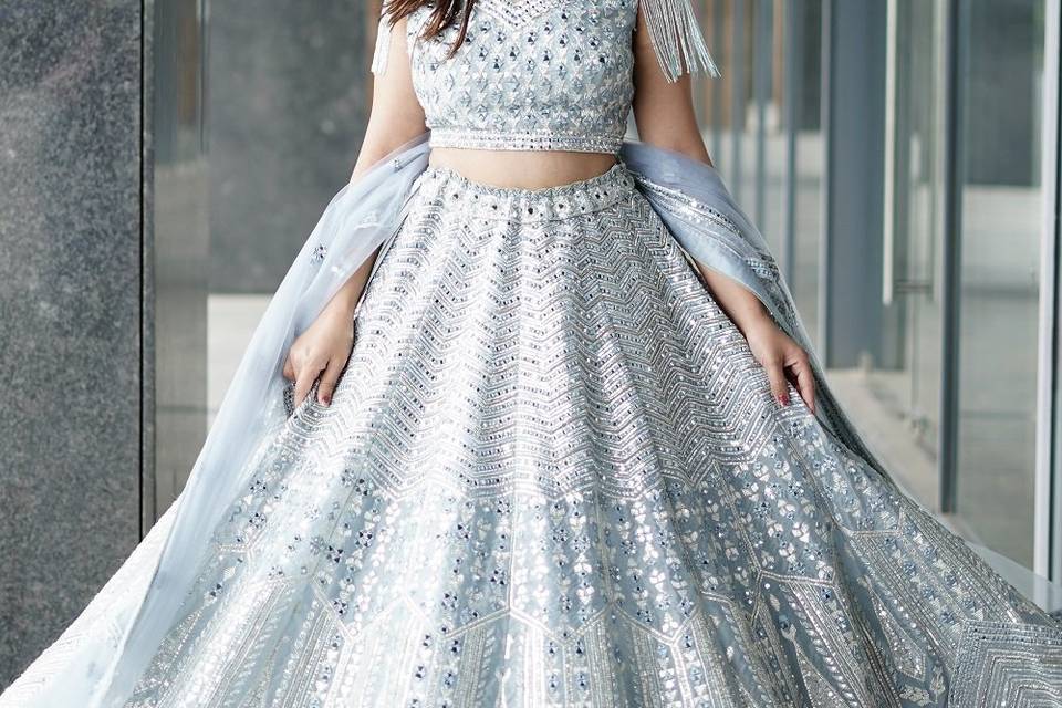Ice blue lehenga on rent