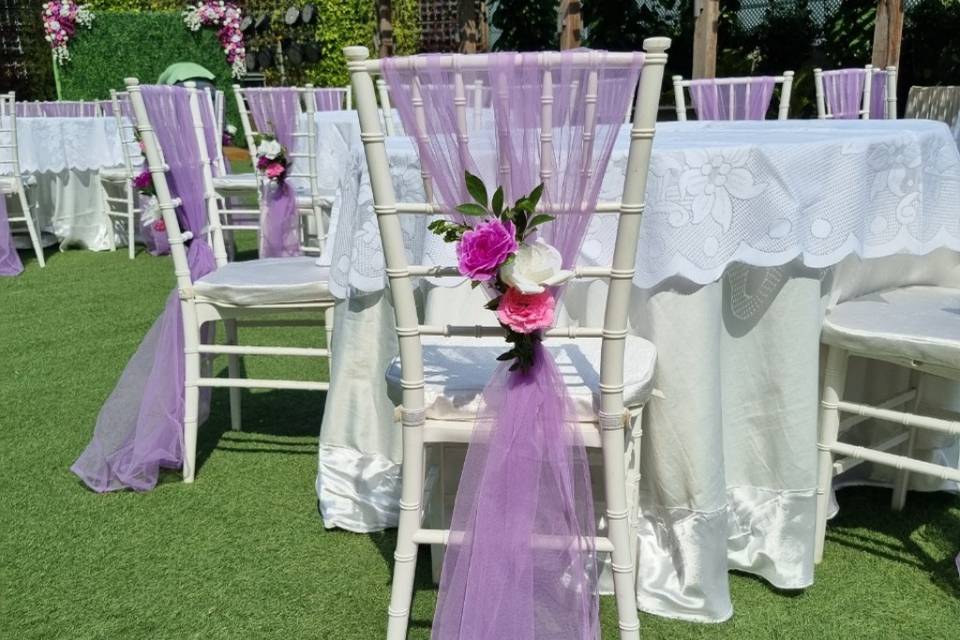 Chair cover with floral arrang