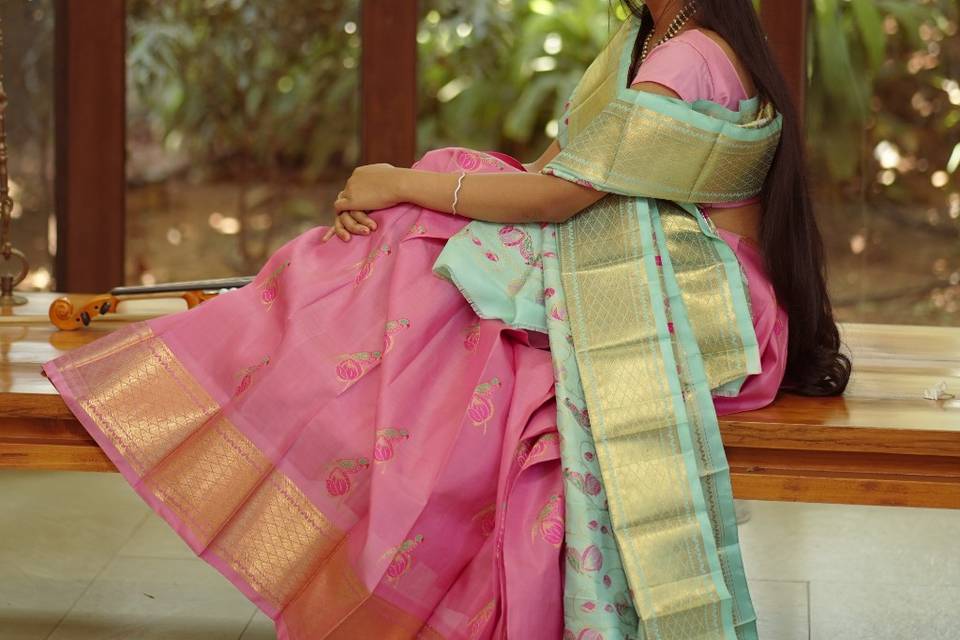 Pastel pink kanjivaram lehanga